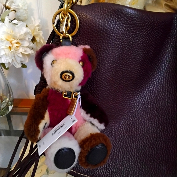 NWT COACH SHEARLING PATCHWORK BEAR BAG CHARM - Picture 2 of 12